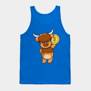 cute highland cow holding a dollar coin Tank Top